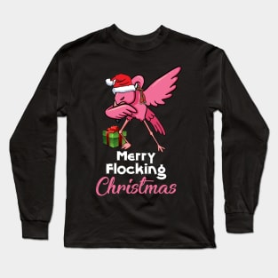 Funny Flamingo Dabbing Merry Flocking Christmas Gift Long Sleeve T-Shirt